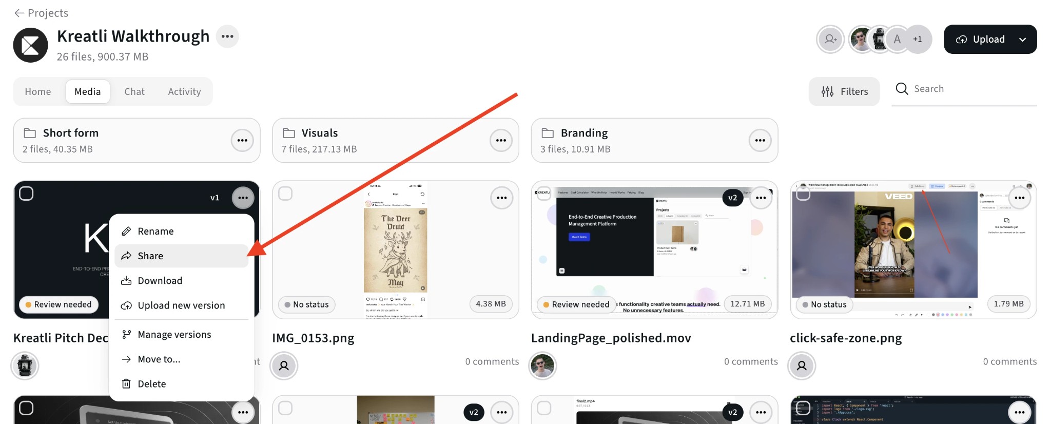 Open file menu and choose Share to get image link in Kreatli