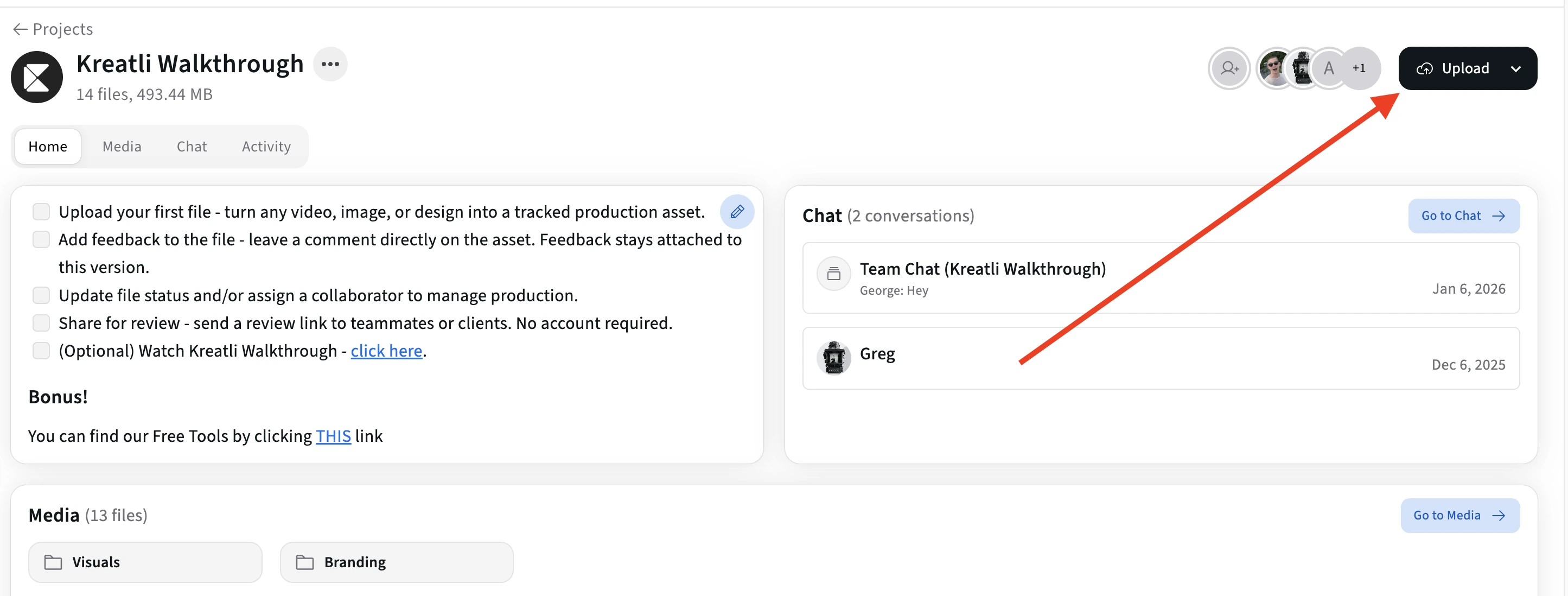 Upload video to Kreatli for feedback and review