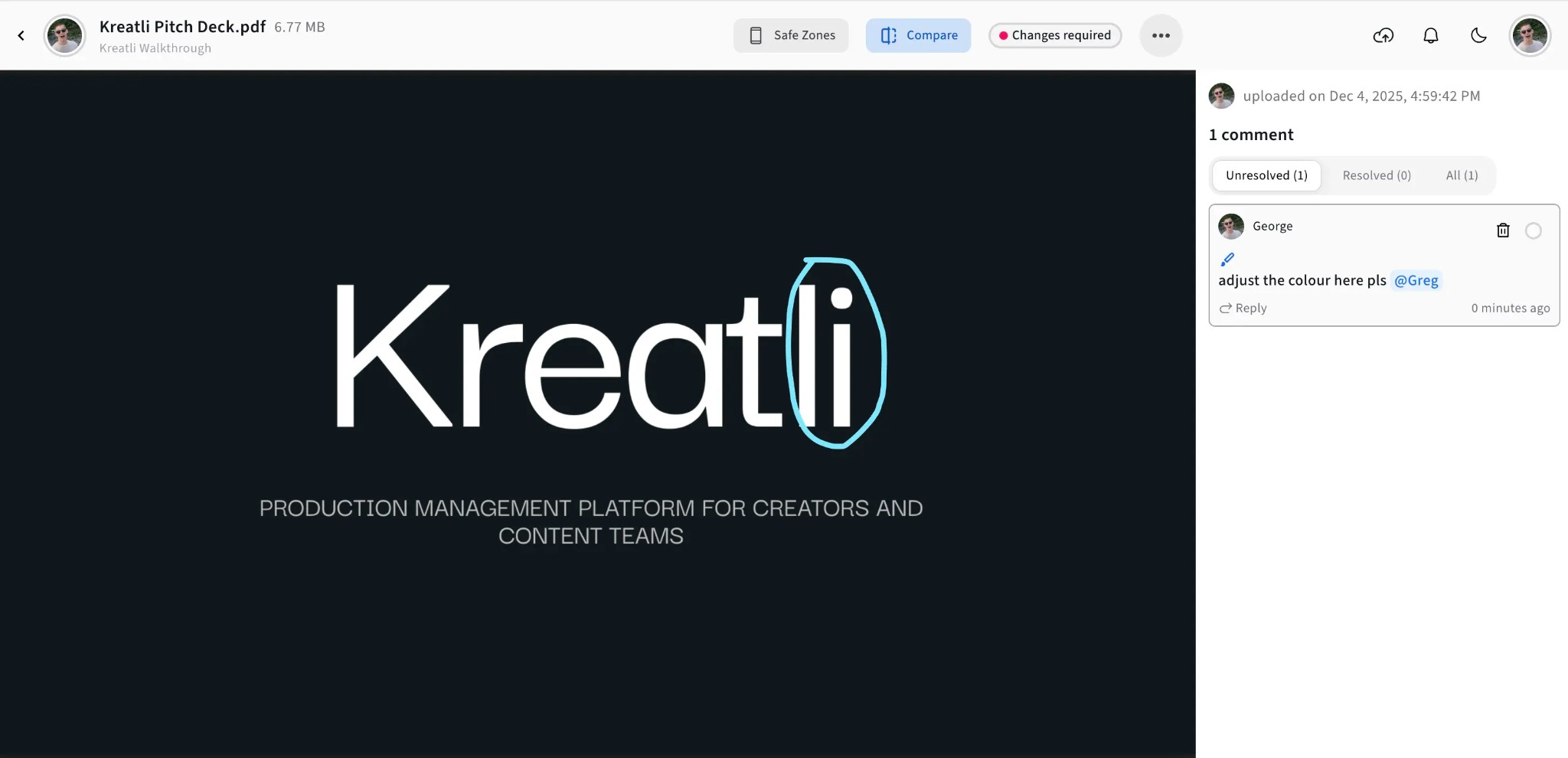 Feedback and annotations on image in Kreatli