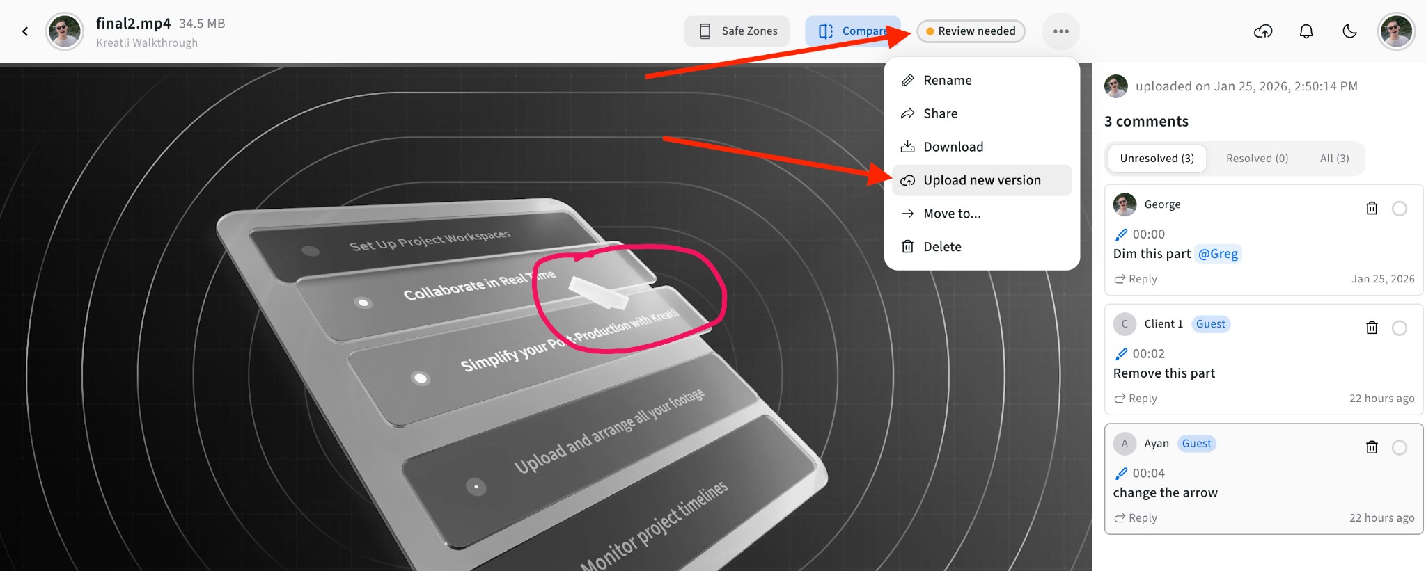 Track versions and resolve video feedback